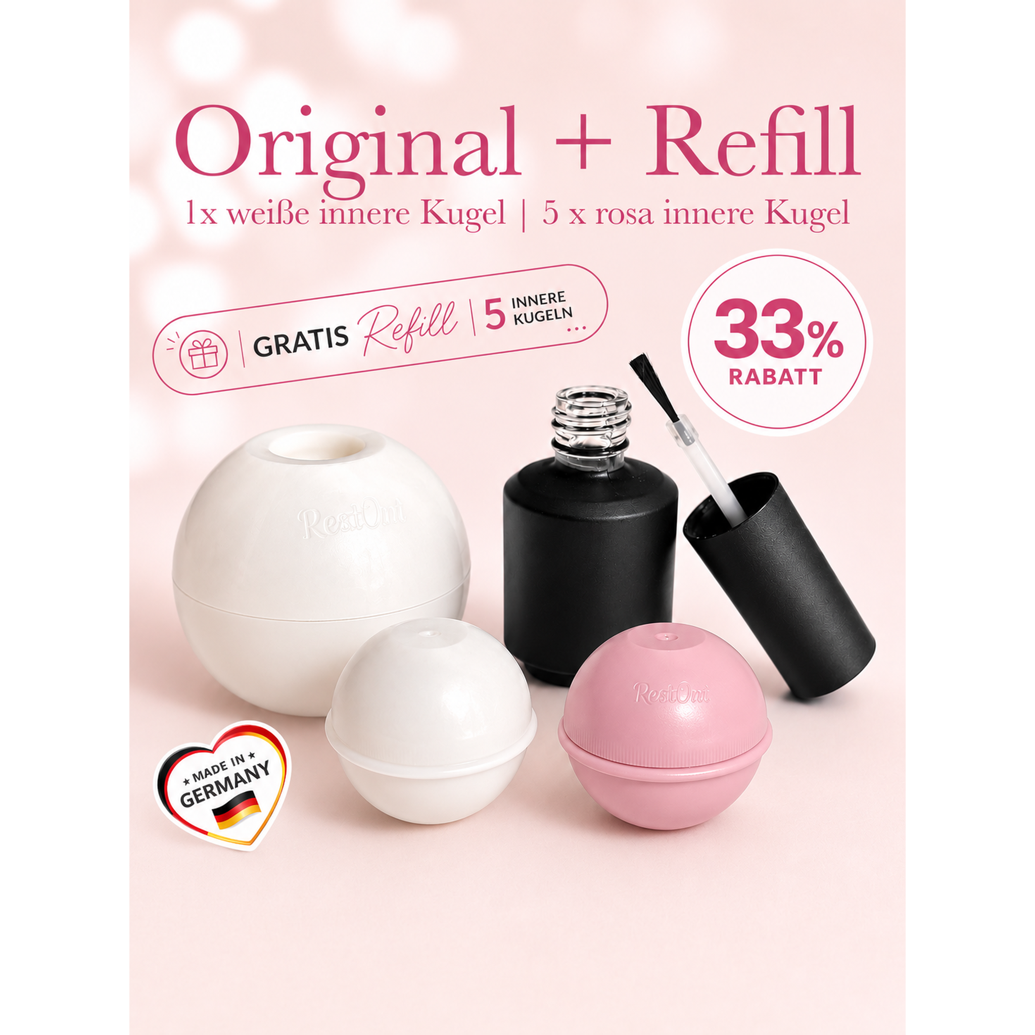Komplett Set für maximale Produktrettung von Nagelgel- und Lack| Original & Refill (5 innere rosa Kugeln)