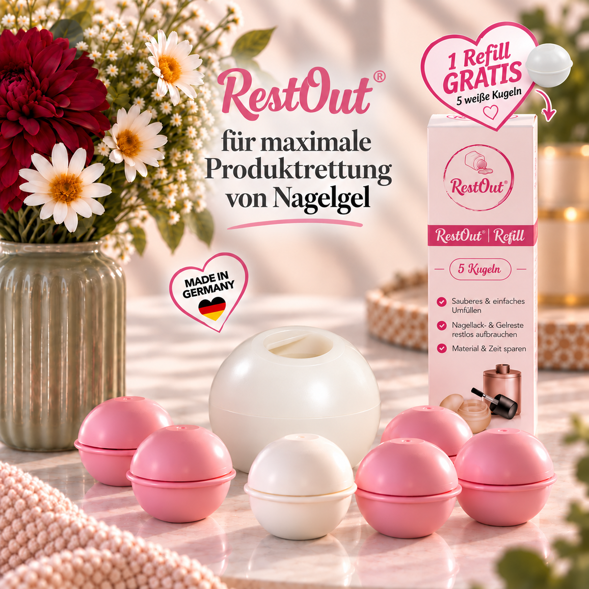 RestOut Komplett-Set mit 6 Kugeln im Blumenlicht